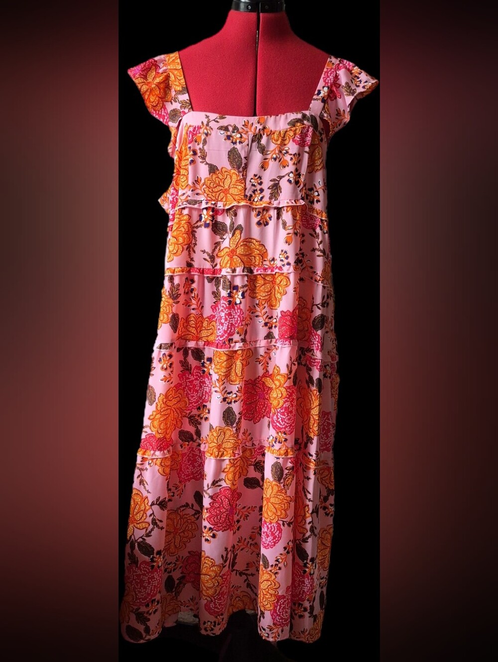Pink Floral Polyester Top - XL